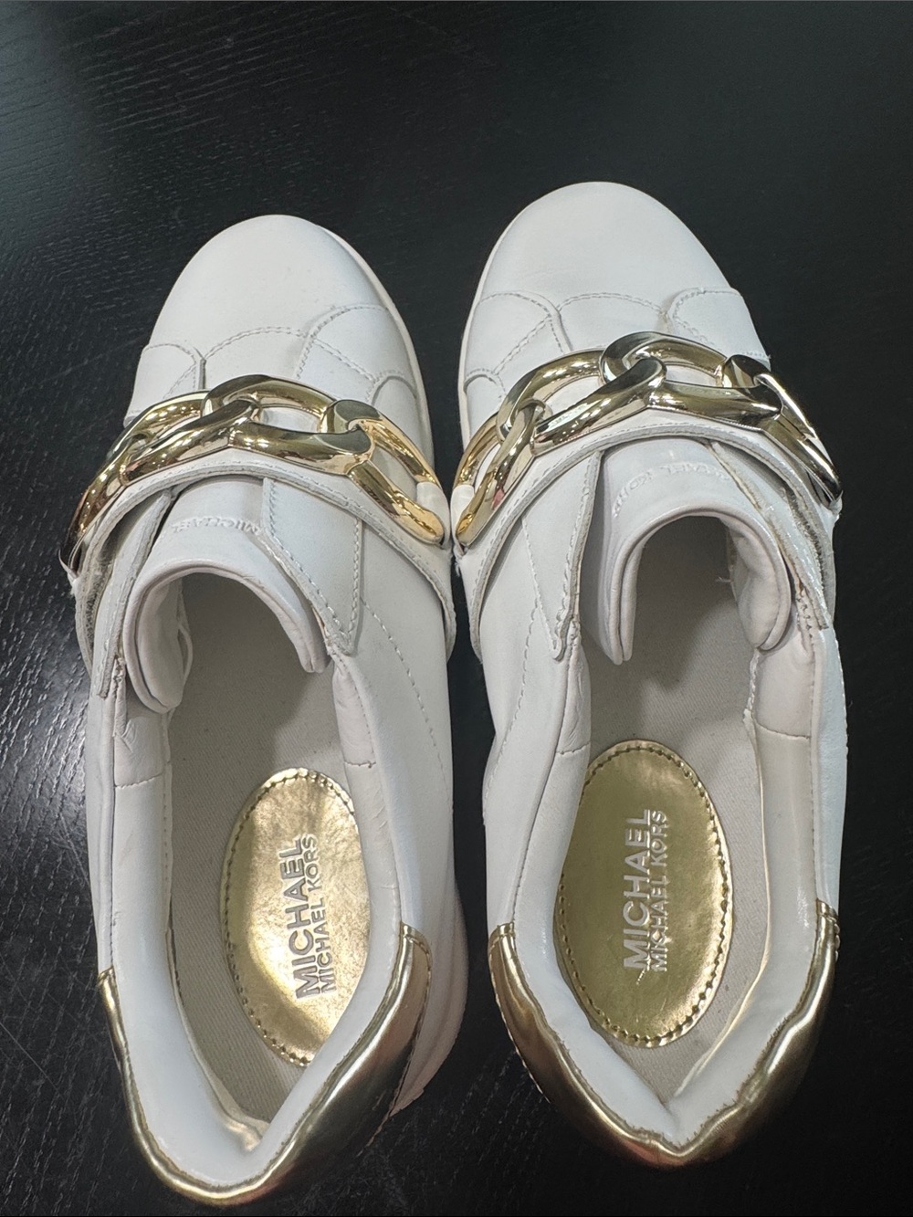 Michael Kors White Sneakers with Gold Heel Accent - Picture 3 of 13